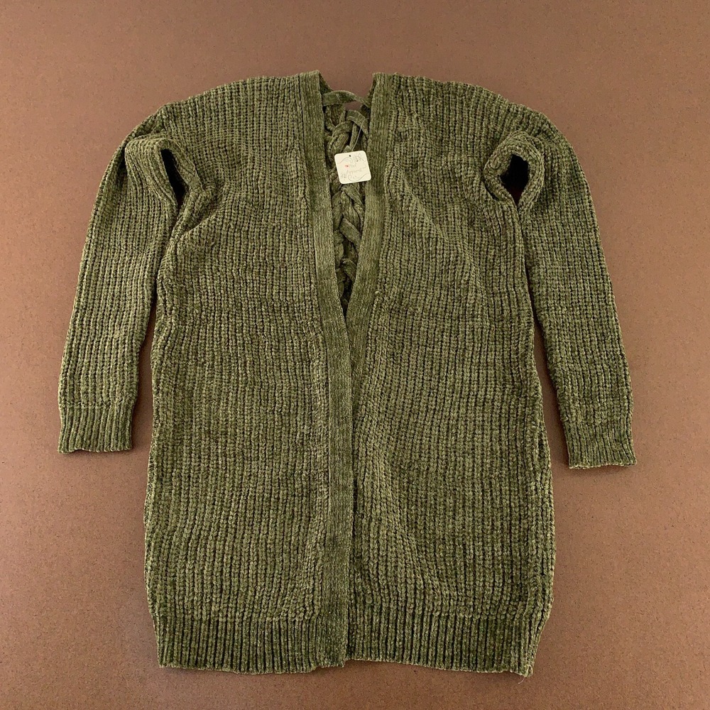 Olive Open-Front Knit Cardigan Sweater